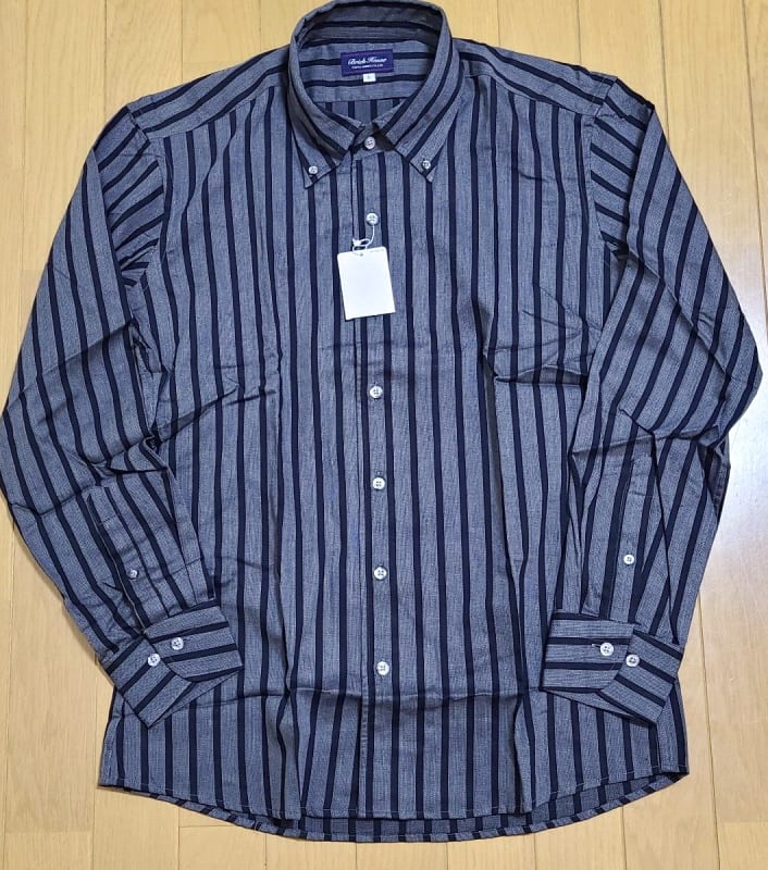 Button Down Long Sleeve Shirt Black Gray Stripe Size L