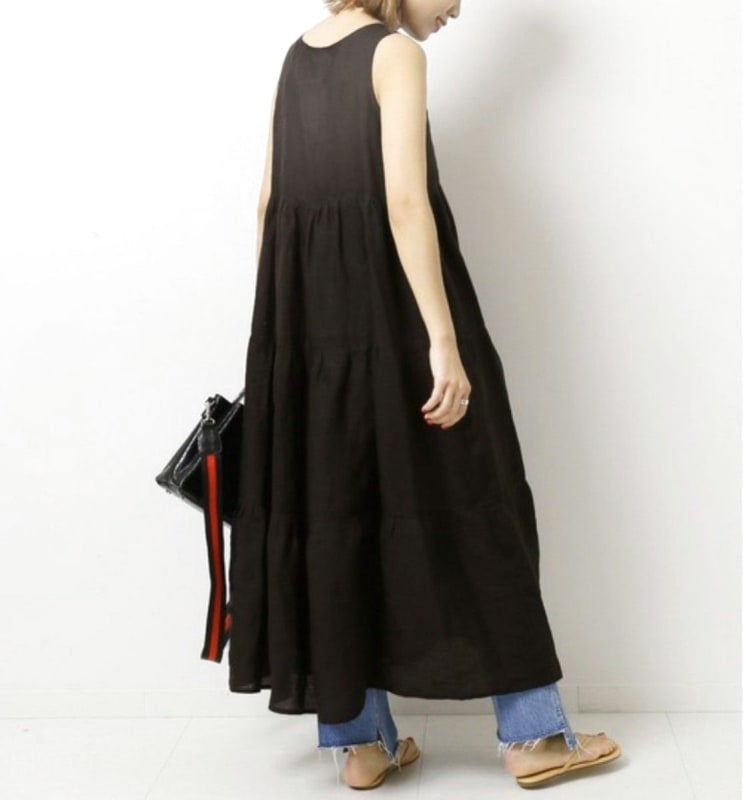 O Neil of Dublin Pinafore Dress in Linen Tiered Maxi Style