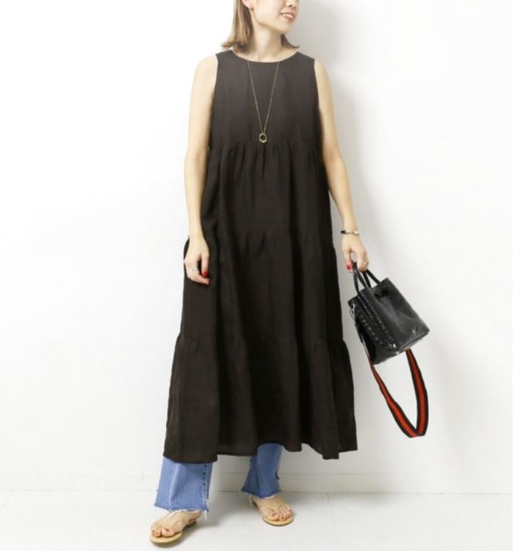 O Neil of Dublin Pinafore Dress in Linen Tiered Maxi Style