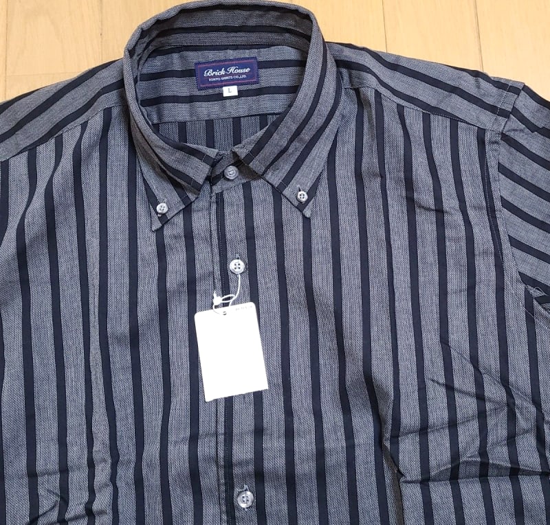 Button Down Long Sleeve Shirt Black Gray Stripe Size L