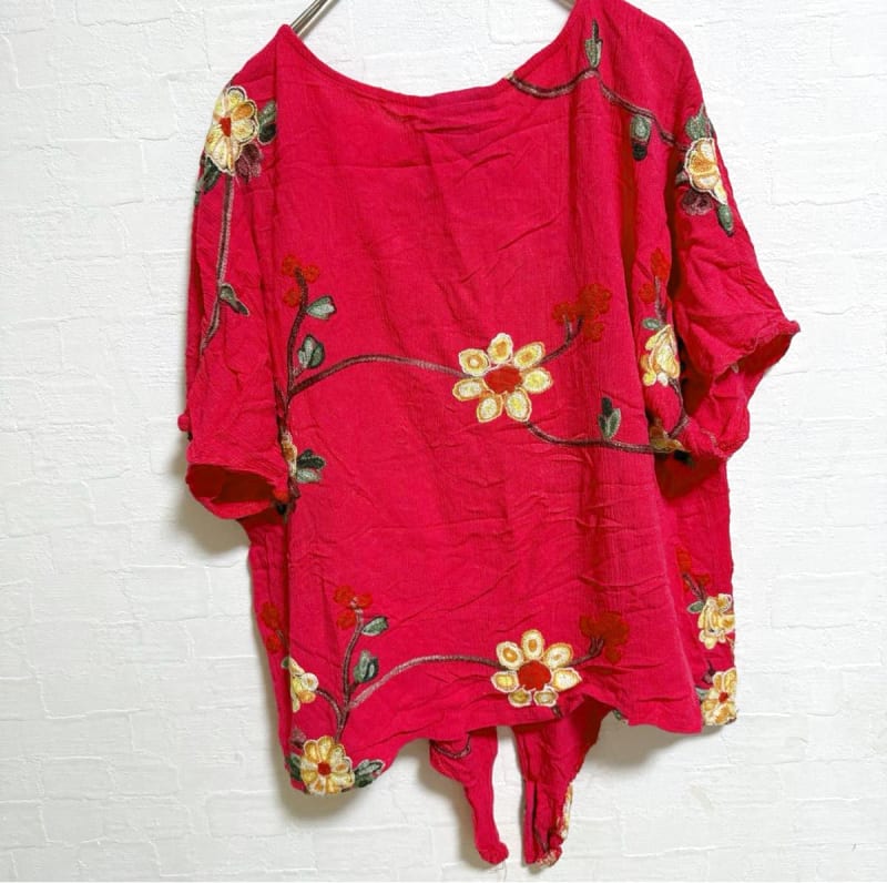 LIV Los Angeles Floral Embroidery Short Sleeve Shirt S Size