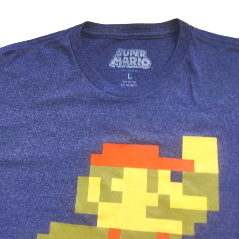 Super Mario T-Shirt L Navy Gray Pixel Art