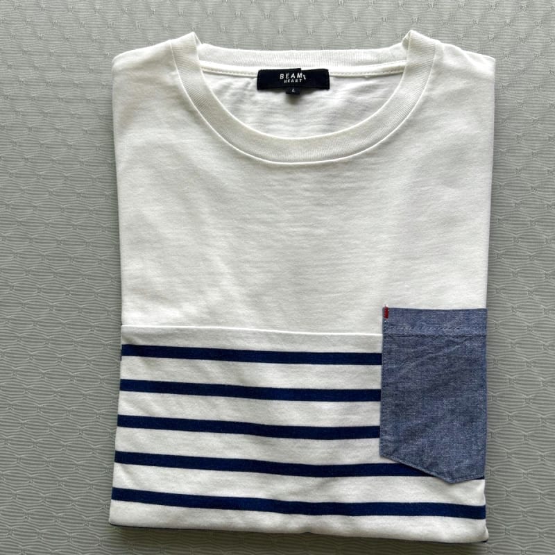 Beams Heart Striped T-Shirt L Size
