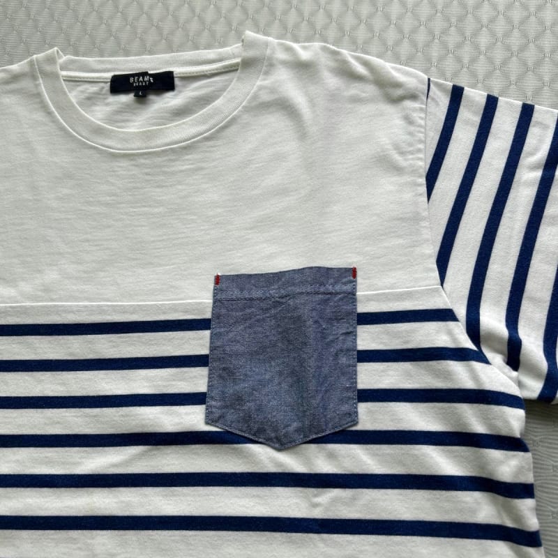 Beams Heart Striped T-Shirt L Size