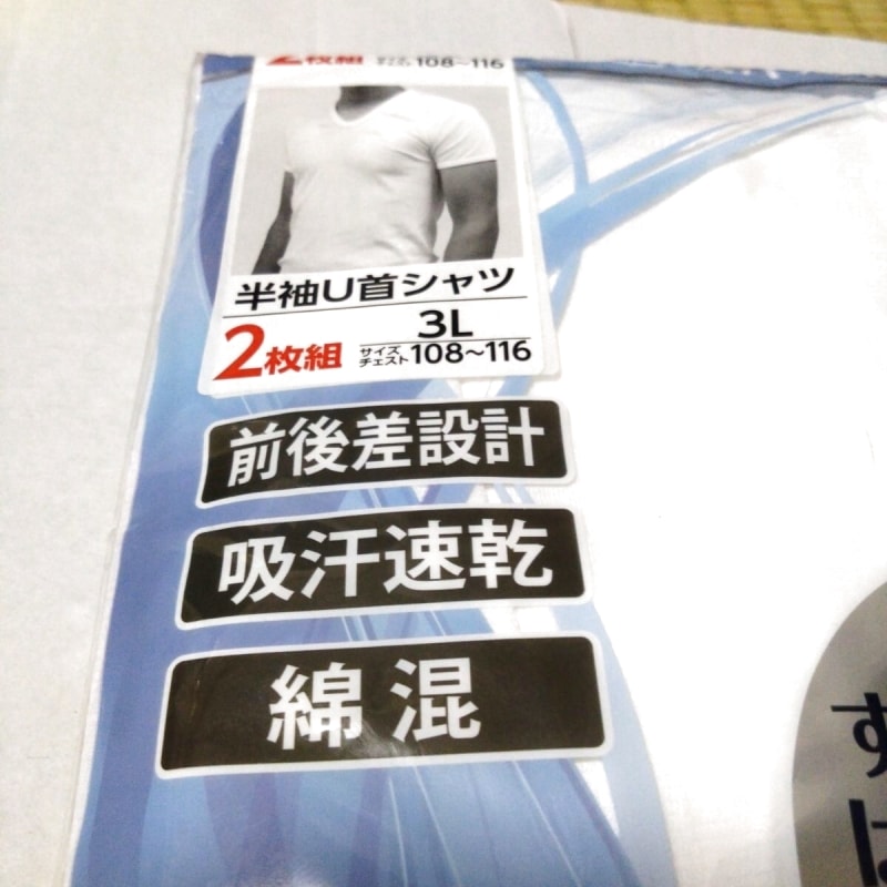 Men's Short Sleeve U-Neck Shirt 2-Pack White 3L Size