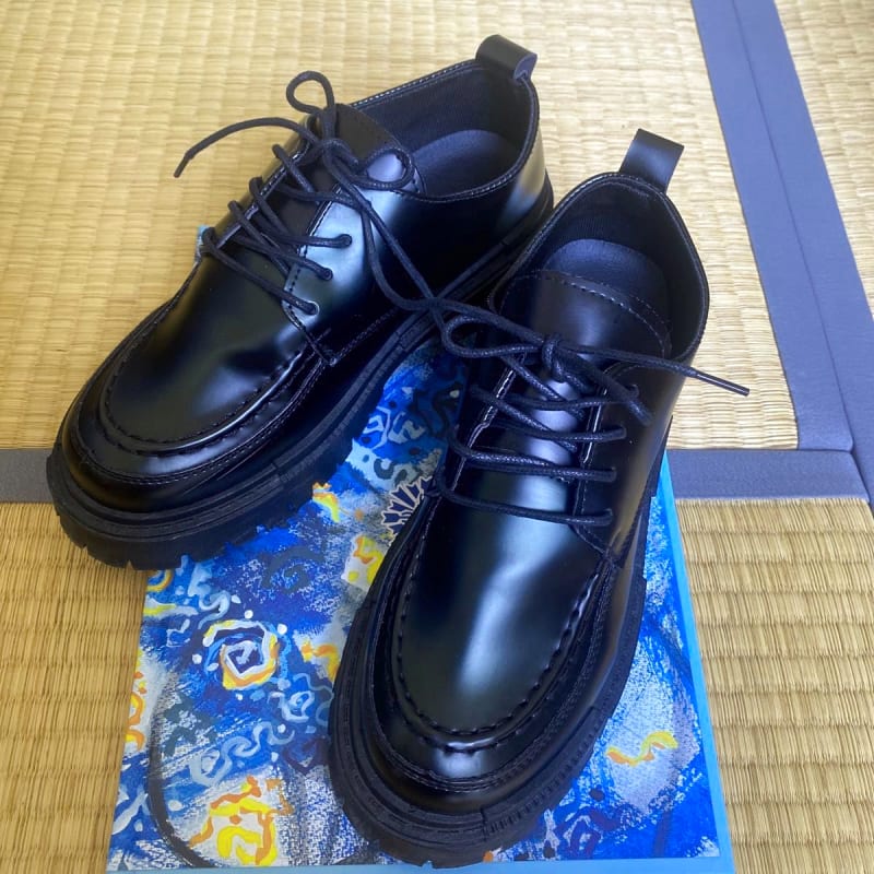 Thick Sole Black Lace-Up Loafers Unused