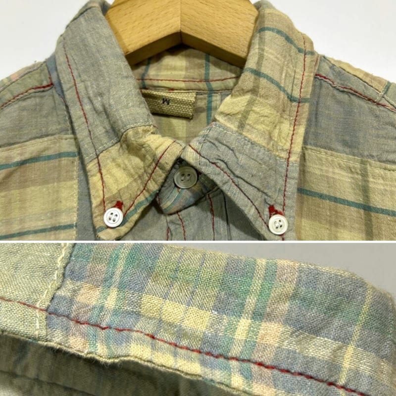C Long Sleeve Button Down Shirt Patchwork Light Green M