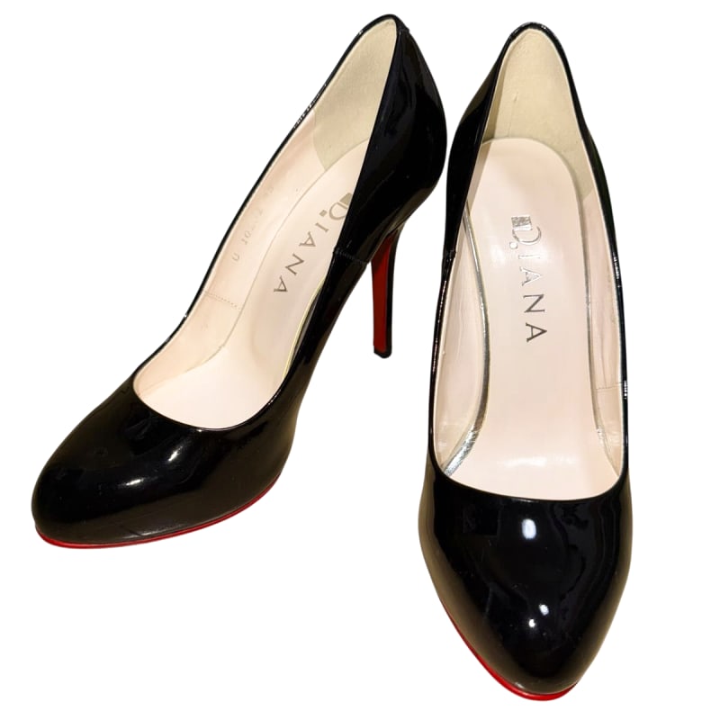 Diana Black Patent Red Sole High Heels 23cm 10cm
