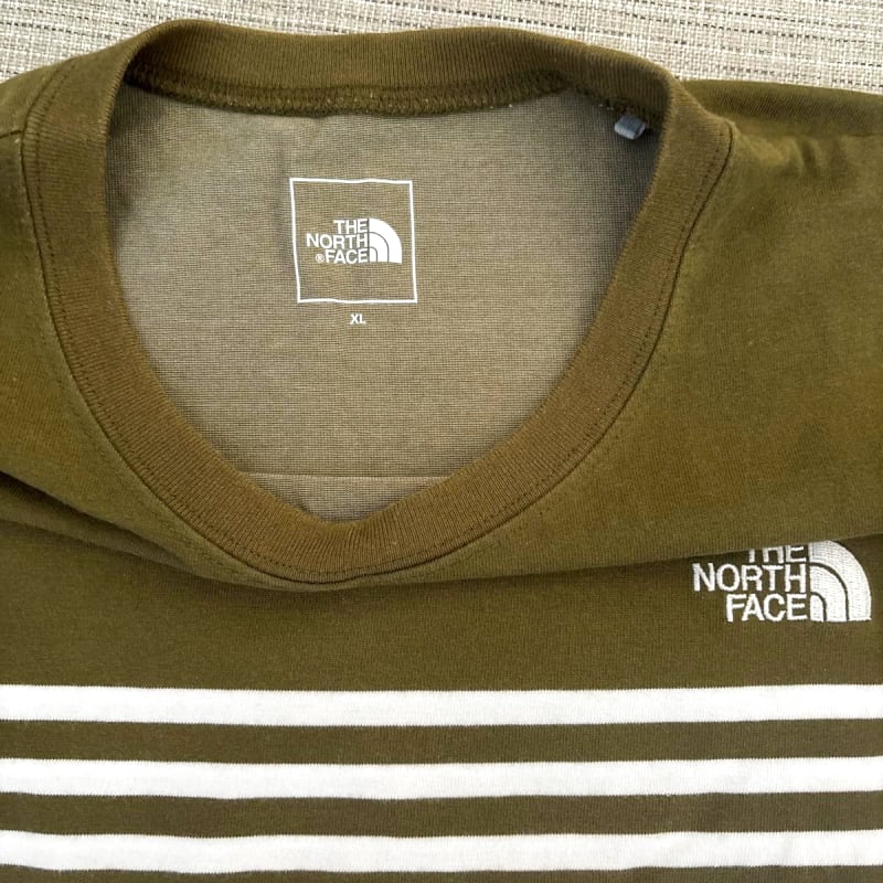 The North Face Striped T-Shirt Khaki White Men's
