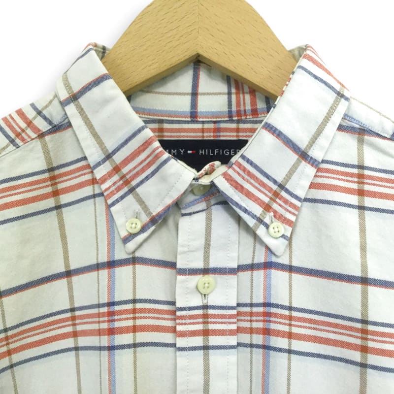 Tommy Hilfiger Logo Embroidered Long Sleeve Shirt With Button Down Check Size L