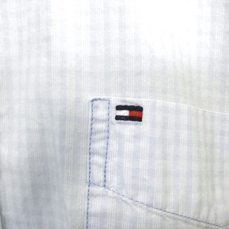 Tommy Hilfiger Check Logo Embroidered Long Sleeve Shirt L Light Blue