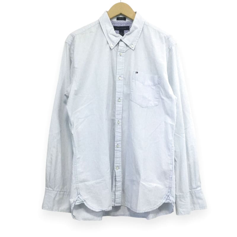 Tommy Hilfiger Check Logo Embroidered Long Sleeve Shirt L Light Blue