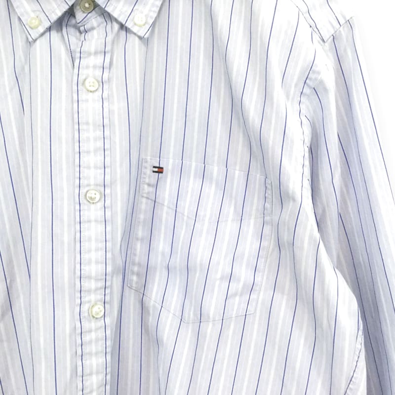 Tommy Hilfiger Striped Long Sleeve Shirt Logo Embroidery Blue M