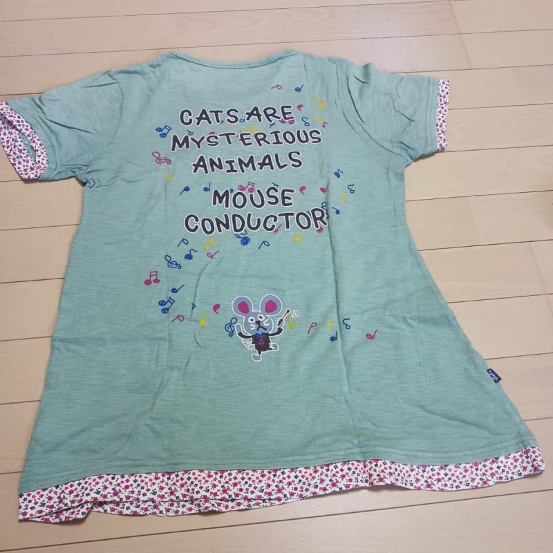Cat Pattern T-Shirt Music Design Green Short Sleeve