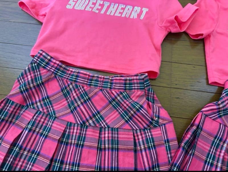 Pink Crop Top & Check Skirt Twin Set