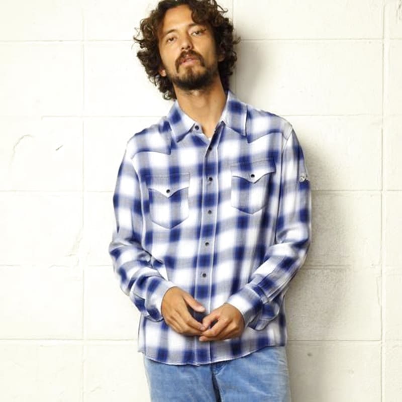 TMT Rayon Twill Ombre Check Shirts Blue S
