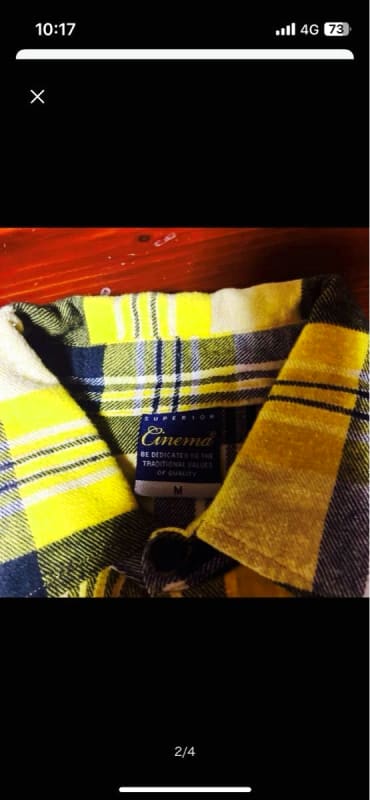 Cinema Flannel Checkered Shirt Yellow Men's M Vintage