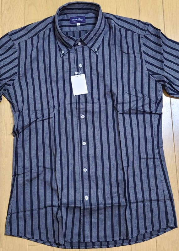Button Down Long Sleeve Shirt Black Gray Stripe Size L