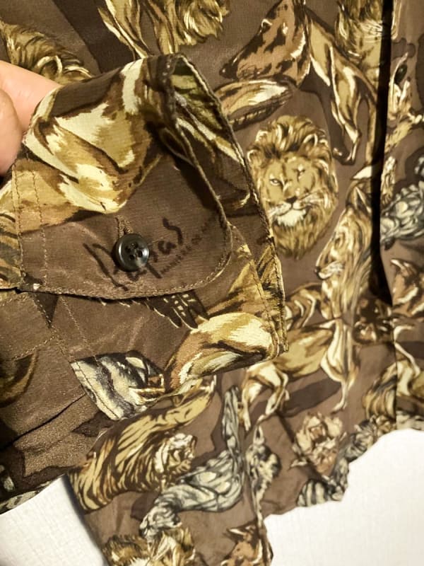 Papas Retro Vintage Animal Pattern Rayon Long Sleeve Shirt M