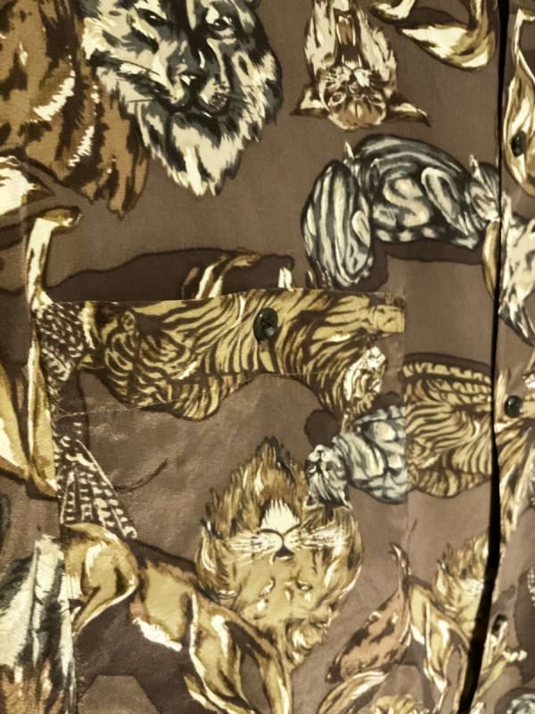 Papas Retro Vintage Animal Pattern Rayon Long Sleeve Shirt M