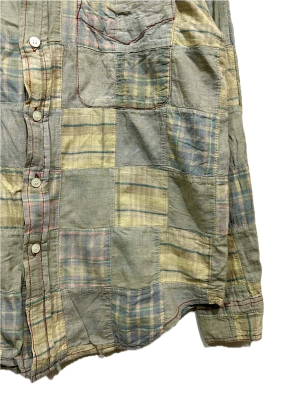 C Long Sleeve Button Down Shirt Patchwork Light Green M