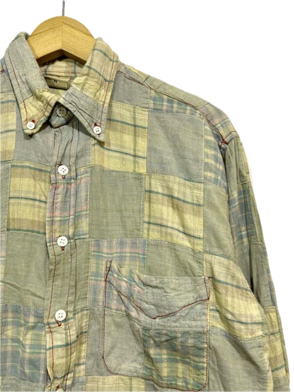 C Long Sleeve Button Down Shirt Patchwork Light Green M