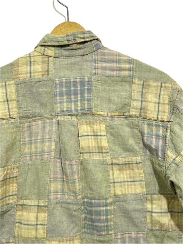 C Long Sleeve Button Down Shirt Patchwork Light Green M