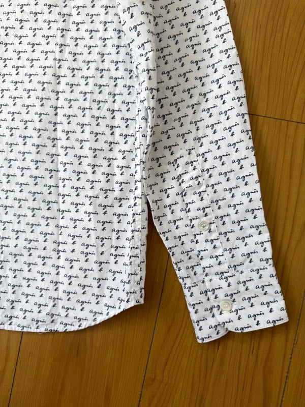 Agnes B Long Sleeve Shirt White Logo Pattern Men's
