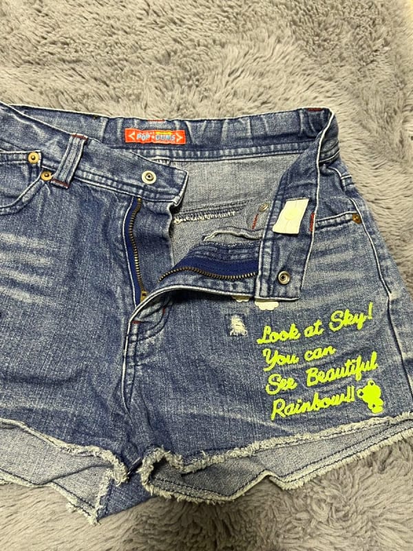 Angel Blue Denim Short Pants With Embroidery