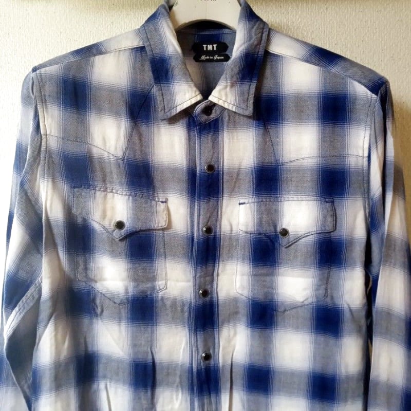 TMT Rayon Twill Ombre Check Shirts Blue S