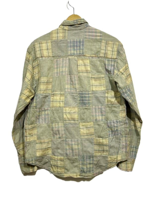 C Long Sleeve Button Down Shirt Patchwork Light Green M