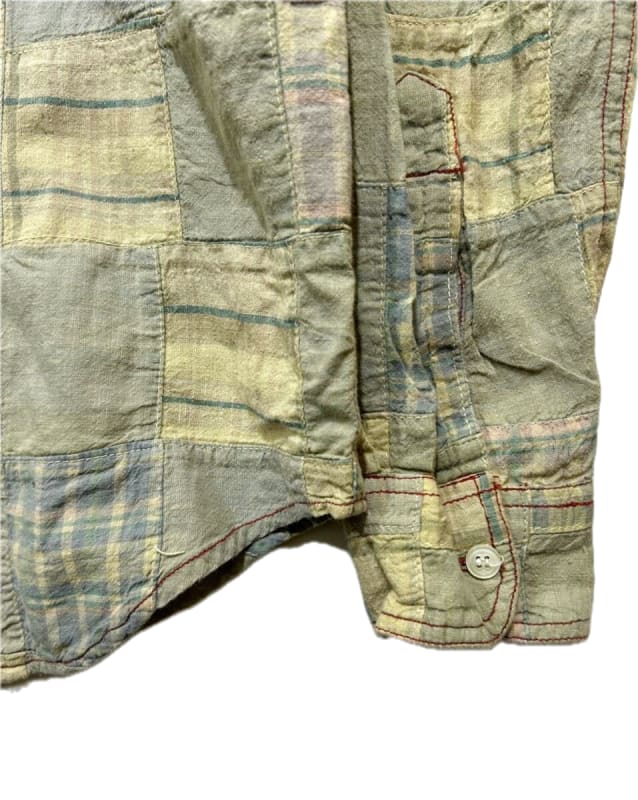 C Long Sleeve Button Down Shirt Patchwork Light Green M