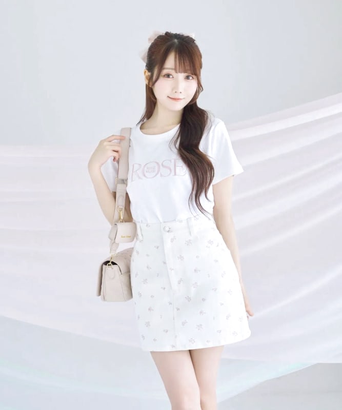 Basic Logo Emb T-Shirt Rose Muse Mirinya Ikolove Sheer