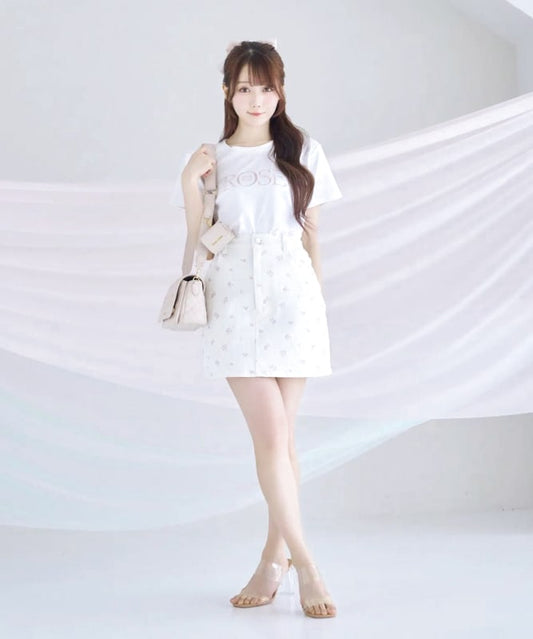 Basic Logo Emb T-Shirt Rose Muse Mirinya Ikolove Sheer