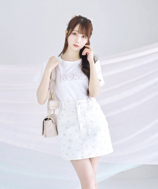 Basic Logo Emb T-Shirt Rose Muse Mirinya Ikolove Sheer