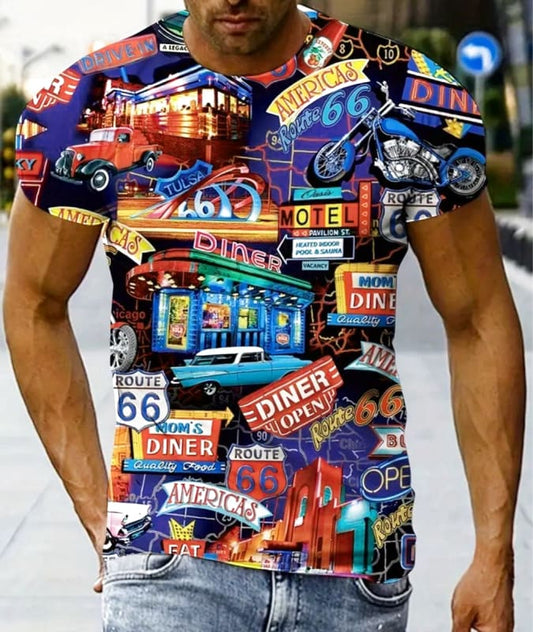 Route 66 American Retro Pattern T-Shirt