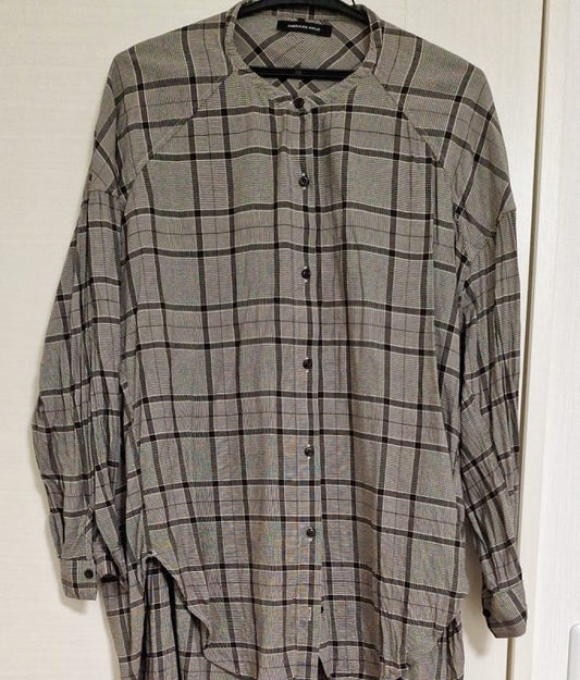 Long Sleeve Checkered Shirt Tunic Free Size