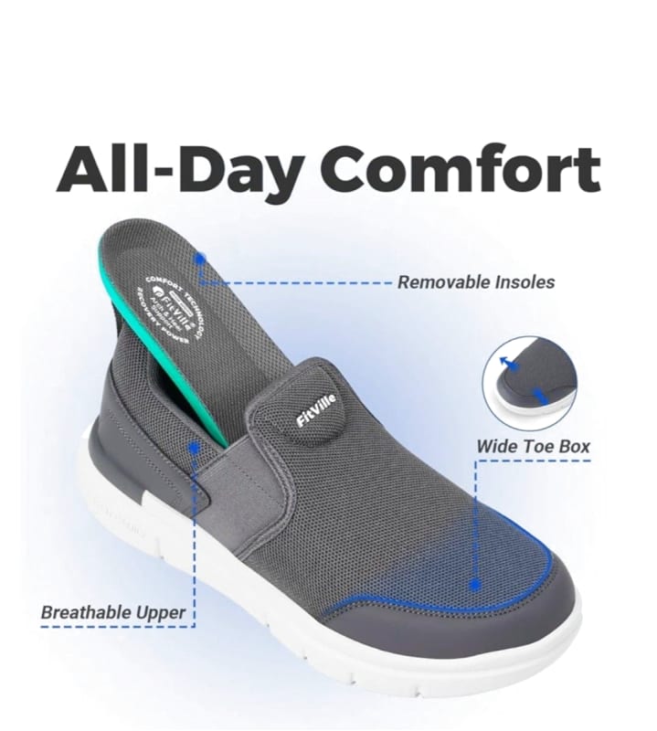 FitVille Slip-On Sneakers Men's Wide 2E 4E