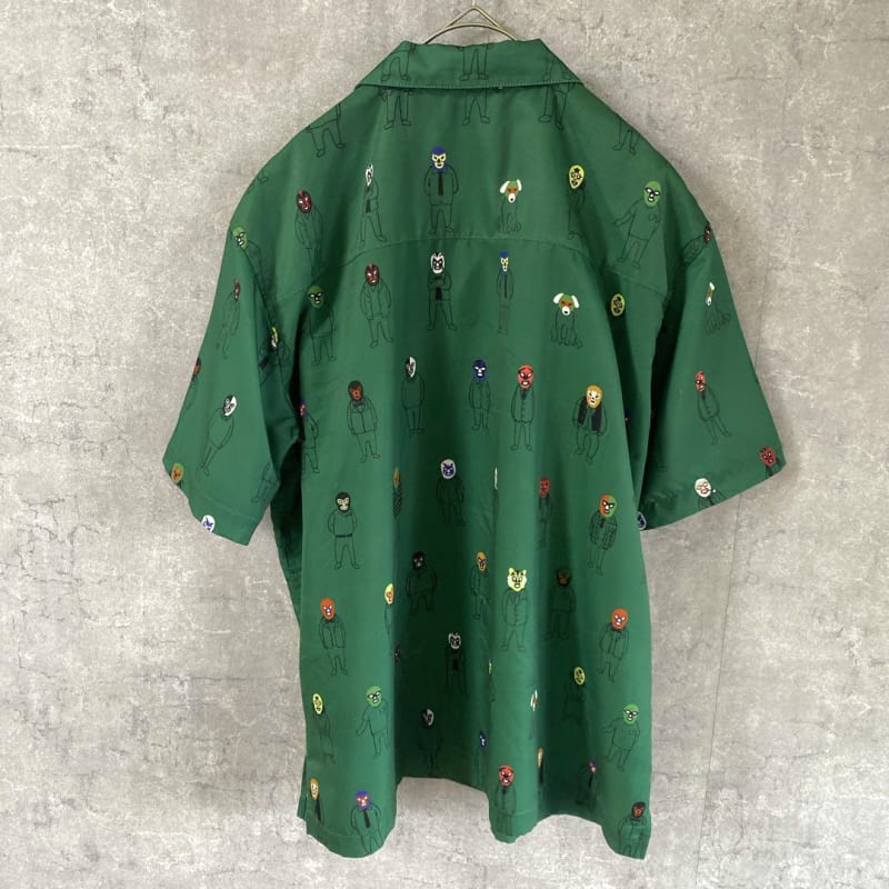 Graniph Mask Man Pattern Shirt Open Collar Size S