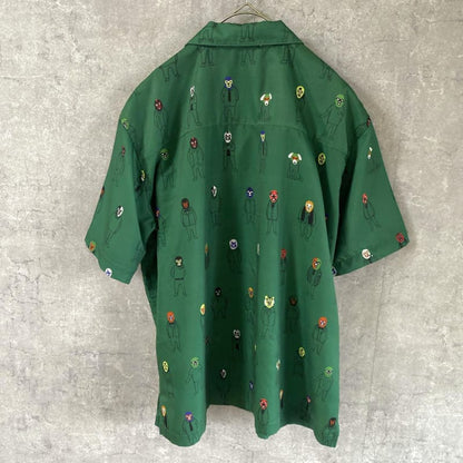 Graniph Mask Man Pattern Shirt Open Collar Size S