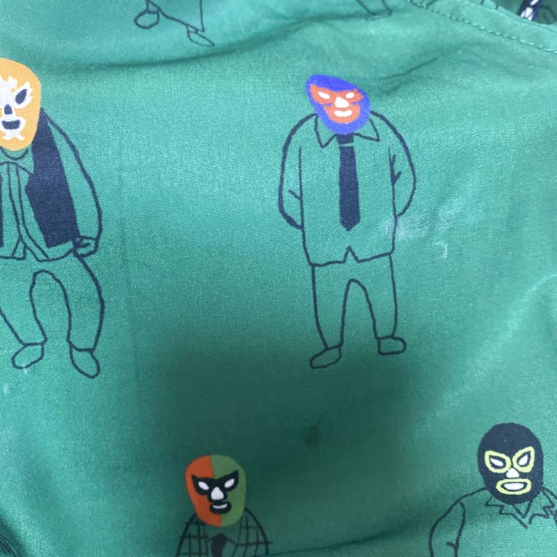 Graniph Mask Man Pattern Shirt Open Collar Size S