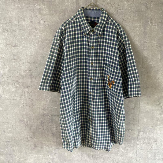 Disney Check Pattern Short Sleeve Shirt With Tigger Embroidery Size M
