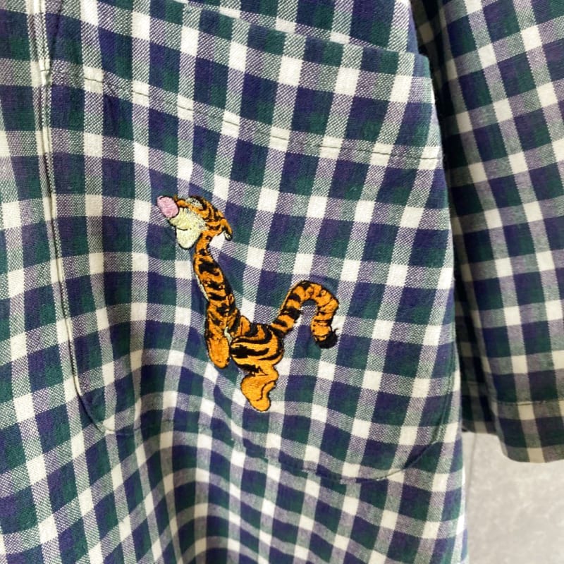 Disney Check Pattern Short Sleeve Shirt With Tigger Embroidery Size M