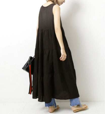 O Neil of Dublin Pinafore Dress in Linen Tiered Maxi Style