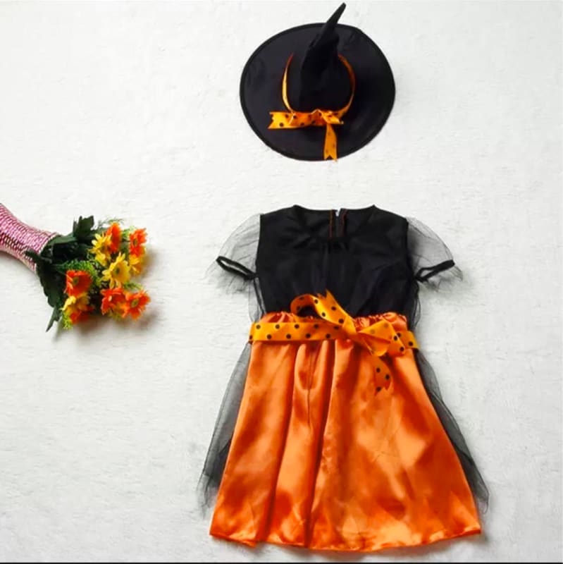 Halloween Witch Costume Kids Dress Orange 100