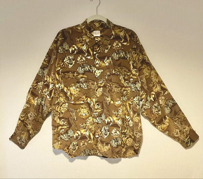 Papas Retro Vintage Animal Pattern Rayon Long Sleeve Shirt M