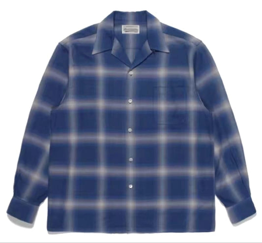 Open Collar Ombre Check Shirt Long Sleeve