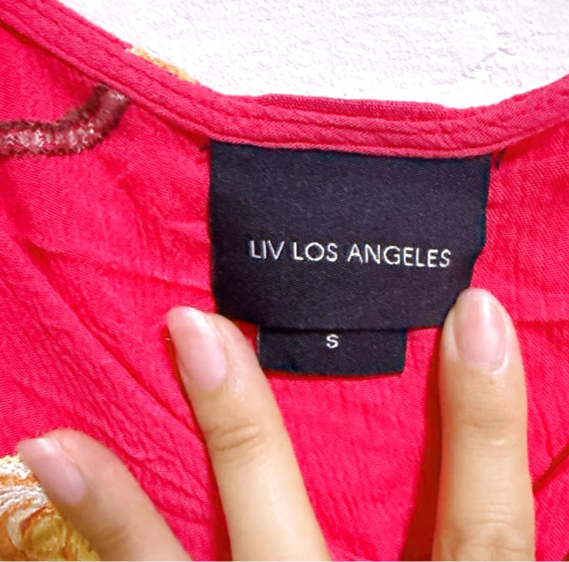 LIV Los Angeles Floral Embroidery Short Sleeve Shirt S Size