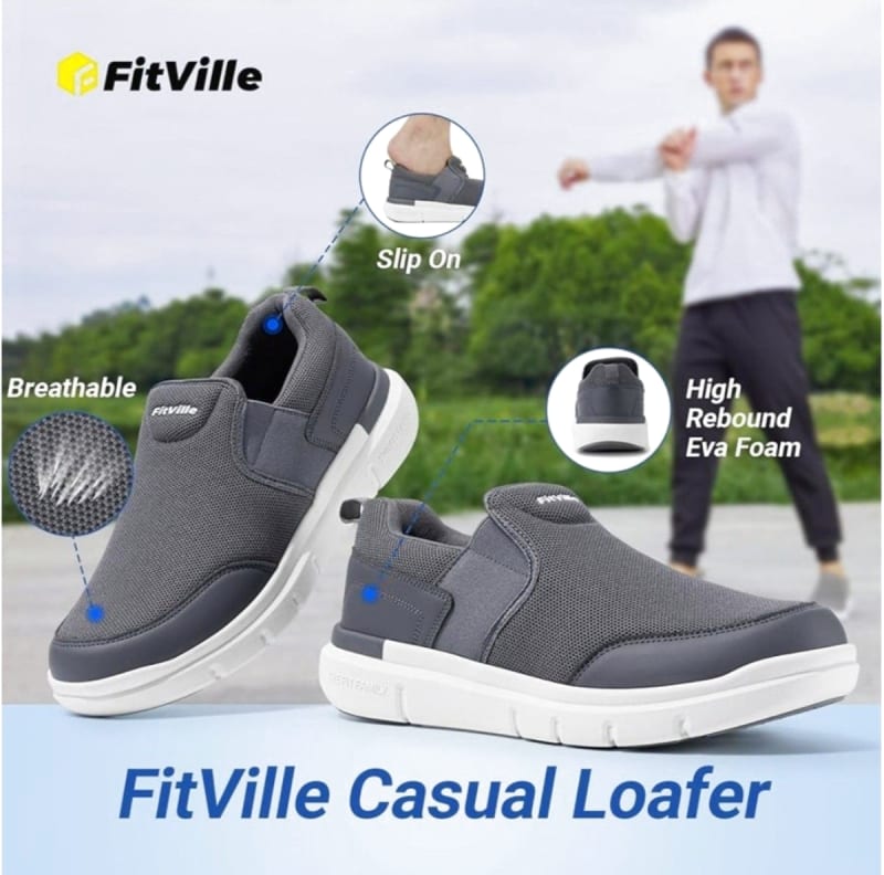 FitVille Slip-On Sneakers Men's Wide 2E 4E