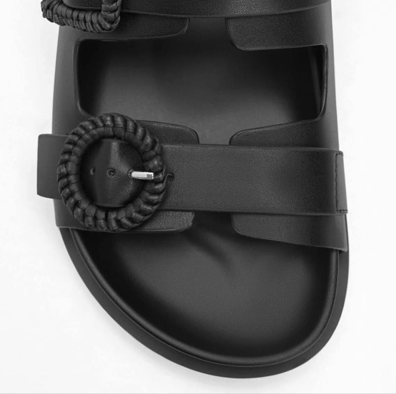 Charles & Keith Double Buckle Slide Sandals Black